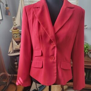 Chic Red Women's Blazer with matching skirt
